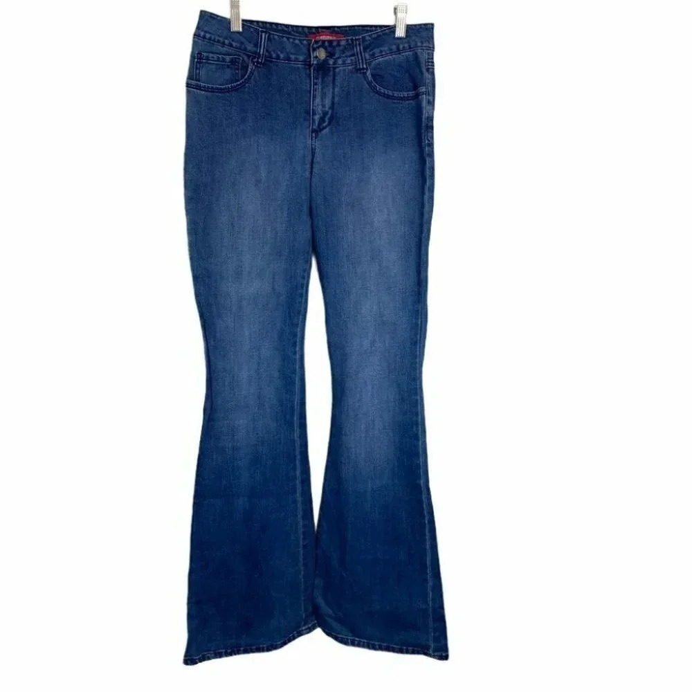 Forever 21‎ Flare Jeans 27 Blue Medium Wash Mid Rise Retro Bell Bottoms